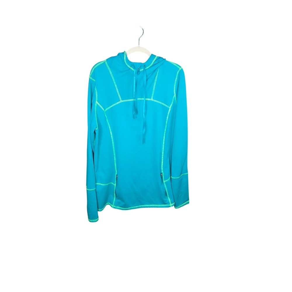 Kirkland Signature Active Hoodie Womens XL Blue Neon Contrast Stitch Zip Pocket